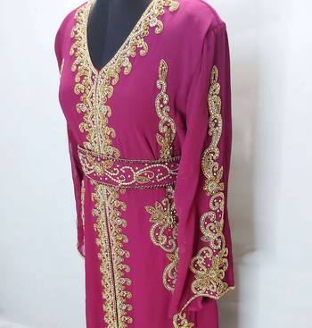 Wine Moroccan Kaftan With Sun-proof hijab 4