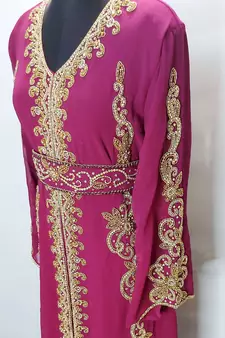 Wine Moroccan Kaftan With Sun-proof hijab
