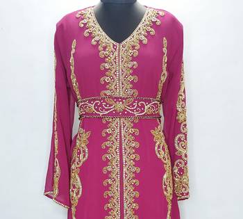 Wine Moroccan Kaftan With Sun-proof hijab 5
