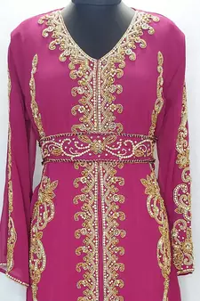 Wine Moroccan Kaftan With Sun-proof hijab