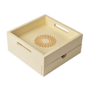 Hand Painted Wooden Off-White Serving Tray With Drawer for Dining Table Kitchen Decor Trays 2