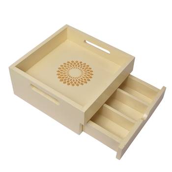 Hand Painted Wooden Off-White Serving Tray With Drawer for Dining Table Kitchen Decor Trays 3