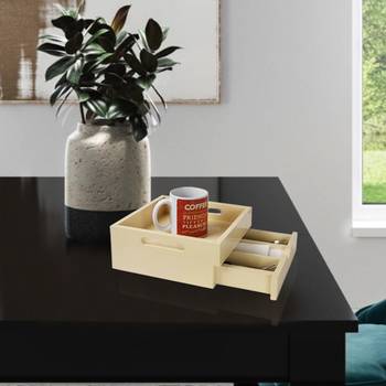 Hand Painted Wooden Off-White Serving Tray With Drawer for Dining Table Kitchen Decor Trays 5