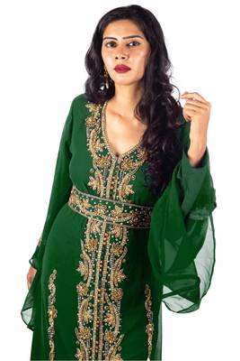 Dark Green Morrocan Georgette Islamic Kaftan 1