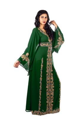 Dark Green Morrocan Georgette Islamic Kaftan 2