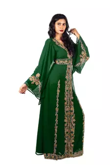 Dark Green Morrocan Georgette Islamic Kaftan