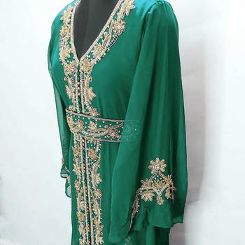 Dark Green Morrocan Georgette Islamic Kaftan 4