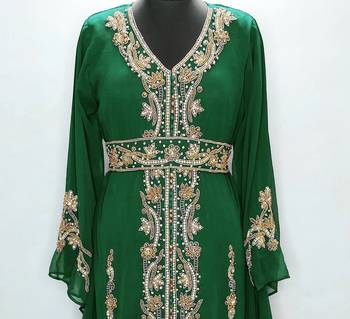 Dark Green Morrocan Georgette Islamic Kaftan 5