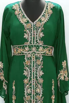 Dark Green Morrocan Georgette Islamic Kaftan