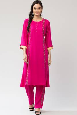 MRC Women's Embroidered Kurti with Embroidered Palazzo with Pocket 1