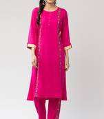 MRC Women's Embroidered Kurti with Embroidered Palazzo with Pocket