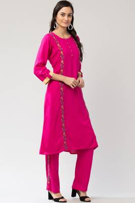MRC Women's Embroidered Kurti with Embroidered Palazzo with Pocket 3