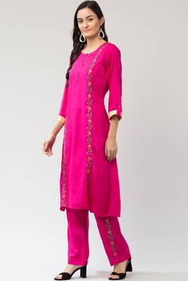 MRC Women's Embroidered Kurti with Embroidered Palazzo with Pocket 4