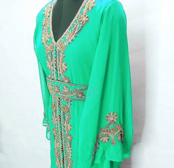 Opulent Emerald Green Kaftan Gown with Gold Zari & Crystal Work | Luxury Event Dress 4