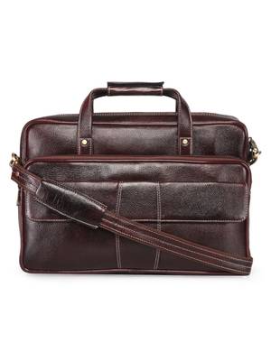 GENWAYNE Brown Leather 16 inches men   s formal office laptop messenger bag 1
