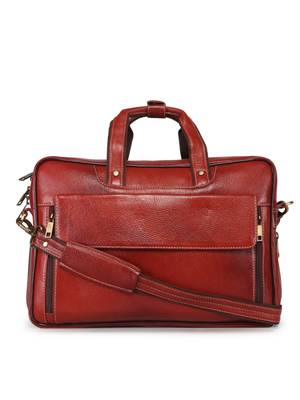 GENWAYNE Brown Leather 15.5 inches men   s formal office laptop messenger bag 1