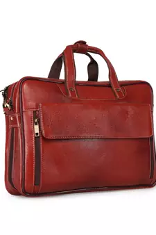 GENWAYNE Brown Leather 15.5 inches men   s formal office laptop messenger bag