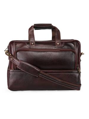 GENWAYNE  Brown Leather 15 inches men   s formal office laptop Messenger bag 1