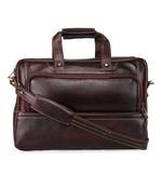 GENWAYNE  Brown Leather 15 inches men   s formal office laptop Messenger bag