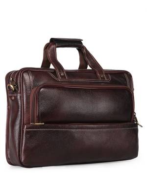 GENWAYNE  Brown Leather 15 inches men   s formal office laptop Messenger bag 2
