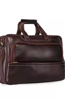 GENWAYNE  Brown Leather 15 inches men   s formal office laptop Messenger bag