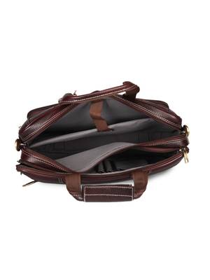 GENWAYNE  Brown Leather 15 inches men   s formal office laptop Messenger bag 4