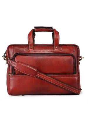 GENWAYNE  Brown Leather 15 inches men   s formal office laptop Messenger bag 1