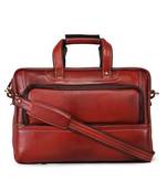 GENWAYNE  Brown Leather 15 inches men   s formal office laptop Messenger bag