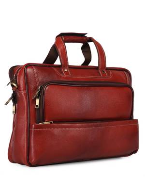 GENWAYNE  Brown Leather 15 inches men   s formal office laptop Messenger bag 2
