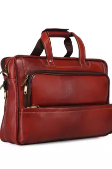 GENWAYNE  Brown Leather 15 inches men   s formal office laptop Messenger bag