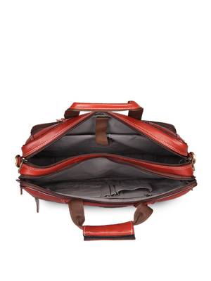 GENWAYNE  Brown Leather 15 inches men   s formal office laptop Messenger bag 3