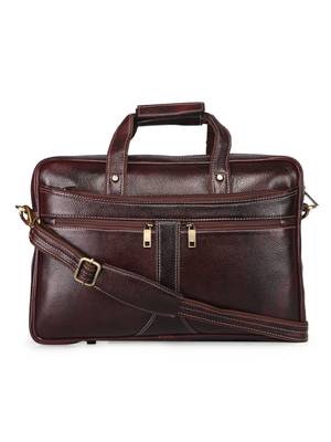 GENWAYNE Brown Leather 16 inches men   s formal office laptop messenger bag 1