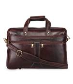 GENWAYNE Brown Leather 16 inches men   s formal office laptop messenger bag
