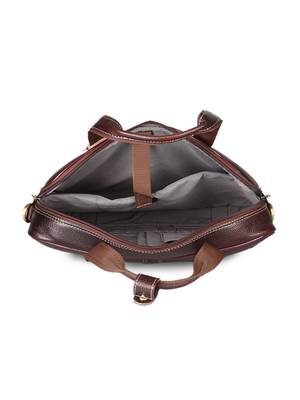 GENWAYNE Brown Leather 14.5 inches men   s formal office laptop Messenger bag 4