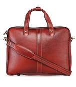 GENWAYNE Brown Leather 14.5 inches men   s formal office laptop Messenger bag