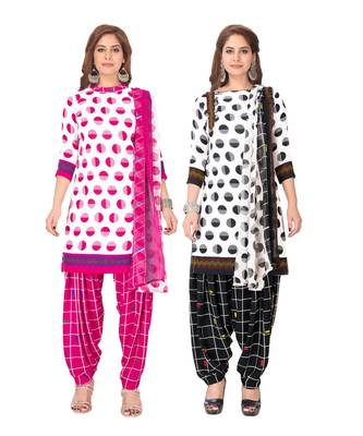 Salwar Studio Women's Pack of 2 Synthetic Printed Unstitched Dress Material Combo 1