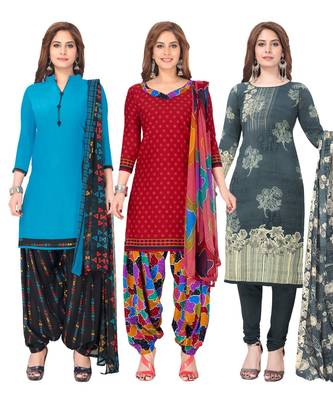 Salwar Studio Women's Pack of 3 Synthetic Printed Unstitched Dress Material Combo 1