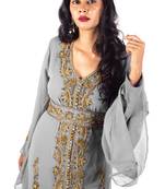 Etah Georgette Golden Copper Beaded Gray Moroccan Kaftan