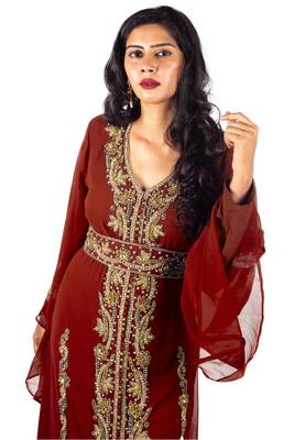 Maroon Georgette Zari Work Kaftan 1