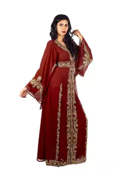 Maroon Georgette Zari Work Kaftan