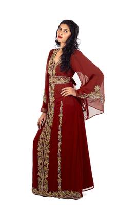 Maroon Georgette Zari Work Kaftan 3
