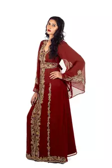 Maroon Georgette Zari Work Kaftan