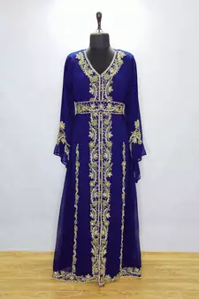 Navy Blue Copper beads Moroccan Kaftan With Sun-proof hijab