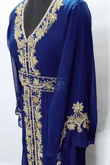 Navy Blue Copper beads Moroccan Kaftan With Sun-proof hijab