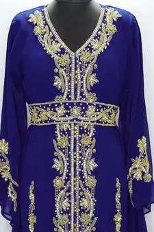 Navy Blue Copper beads Moroccan Kaftan With Sun-proof hijab