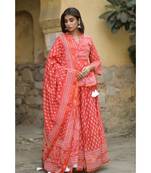 lehenga styled with pure hand block printed paplum top and dupatta with tassels