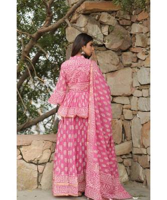 lehenga styled with pure hand block printed paplum top and dupatta with tassels 2