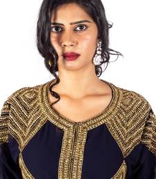 Navy Blue Diamond Design Luxurious Moroccan Kaftan with Sun-proof hijab.