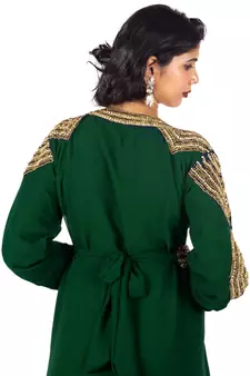 Bottle Green Diamond Design Moroccan Kaftan with Sun-proof hijab