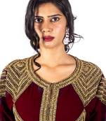 Marron Diamond Design luxurious Moroccan Kaftan With Sun-proof hijab.